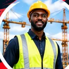African construction worker in hard hat