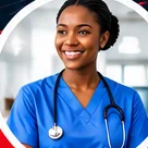 African nurse in blue scrubs