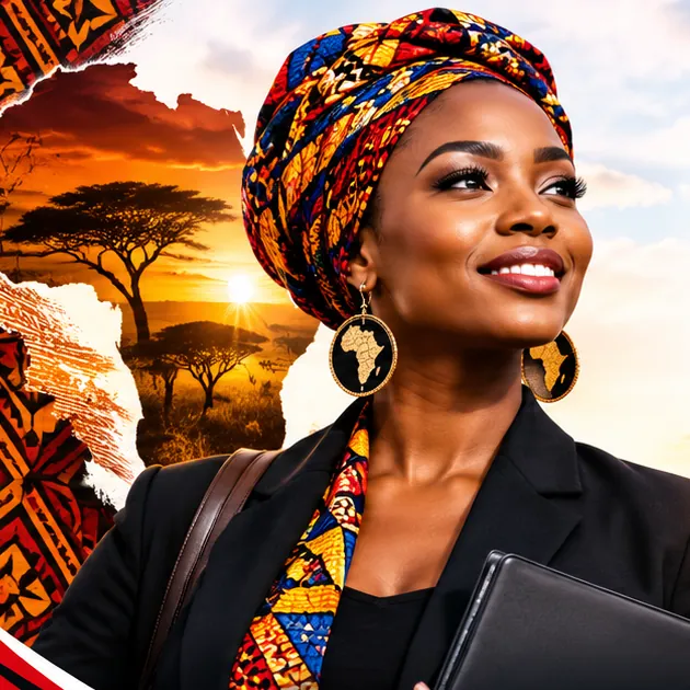 A confident African professional woman in a headwrap and blazer
